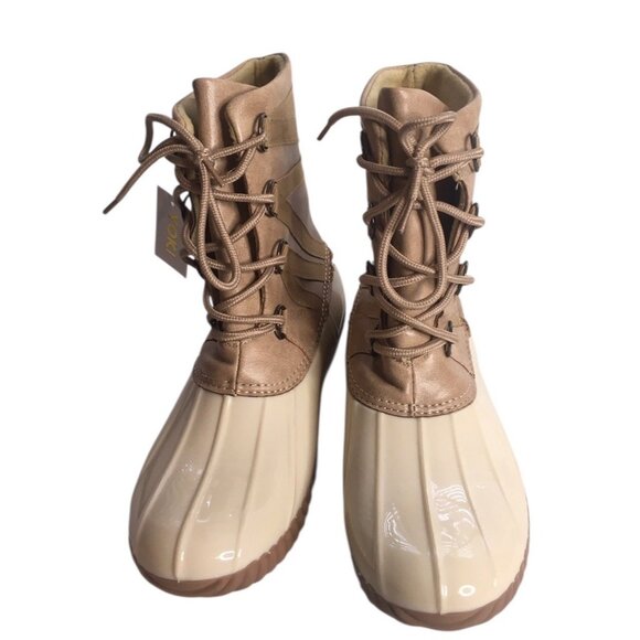 Yoki Dylan Duck Boots Womens 8 Insulated Cream/Beige Rubber Lace-Up Outdoors - Picture 6 of 13